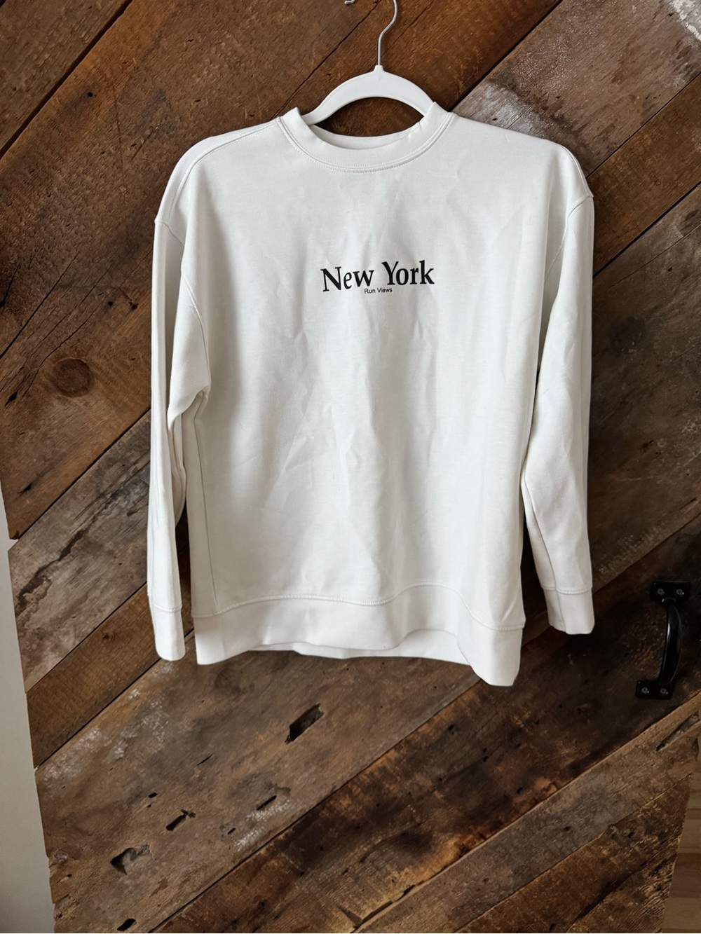 Zara Cream Crewneck Sweatshirt with Black "New York" Logo